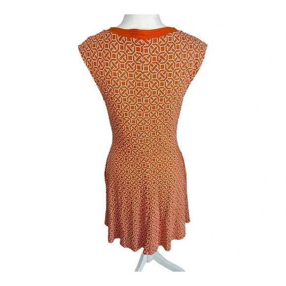 New York & Company Women’s Small Orange & White Retro Geometric Fit & Flare Dres - Picture 3 of 4
